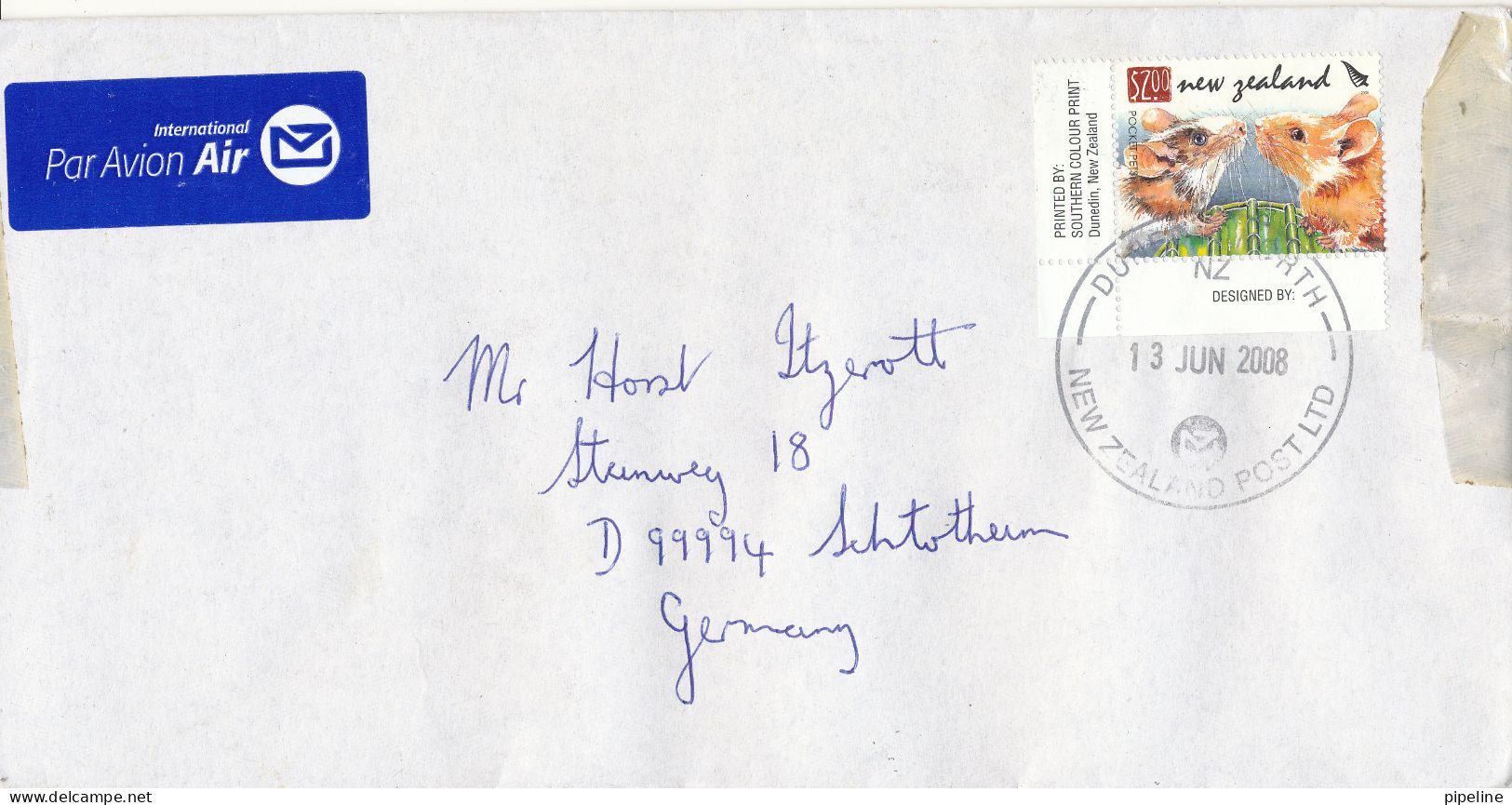 New Zealand Cover Sent Air Mail To Germany 13-6-2008 Single Franked - Briefe U. Dokumente