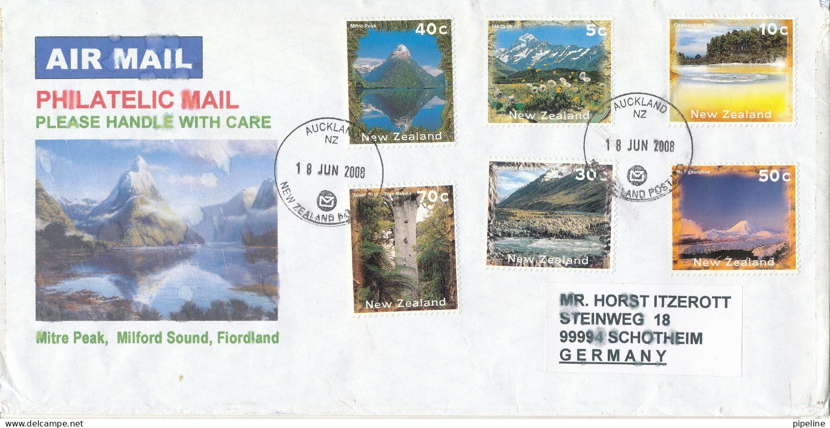 New Zealand Cover Sent Air Mail To Germany 18-6-2008 Topic Stamps - Storia Postale