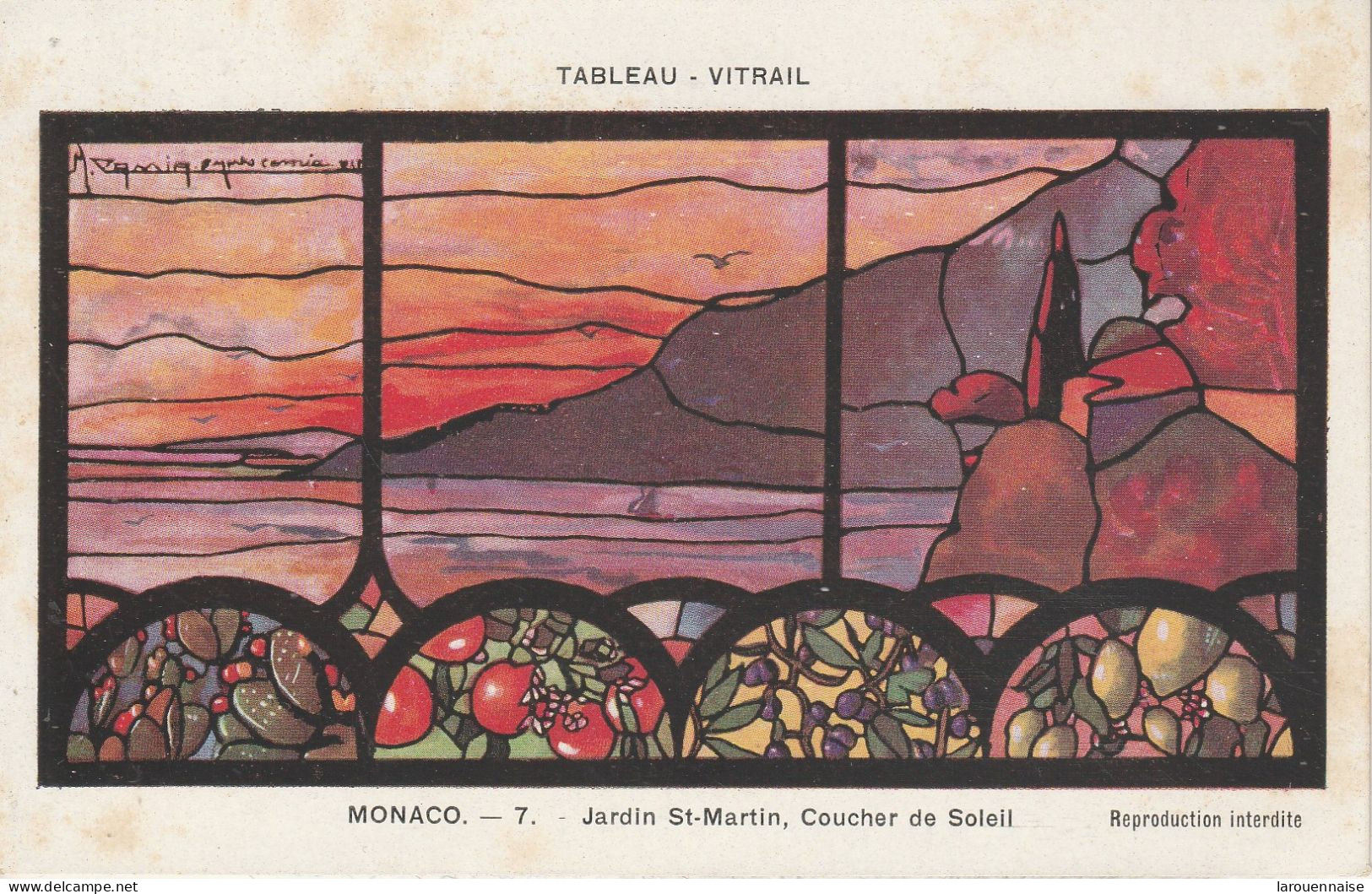 MONACO - Tableau Vitrail - Jardin St Martin, Coucher De Soleil - Jardín Exótico