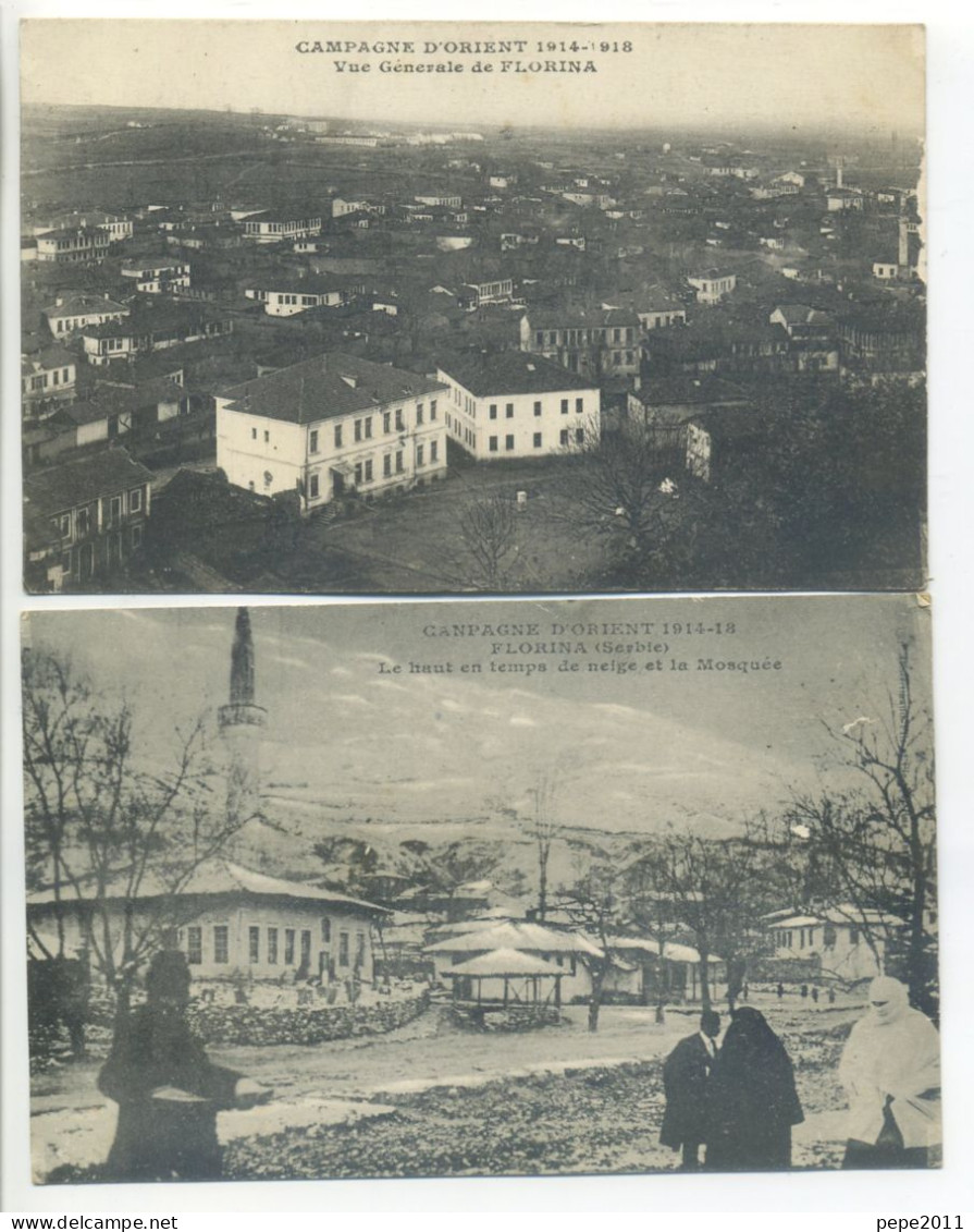 Lot De 2 CPA Militaria Campagne D'Orient 1914 18 - Serbie - FLORINA - Vue Générale & Le Haut Par Temps De Neige - Serbie