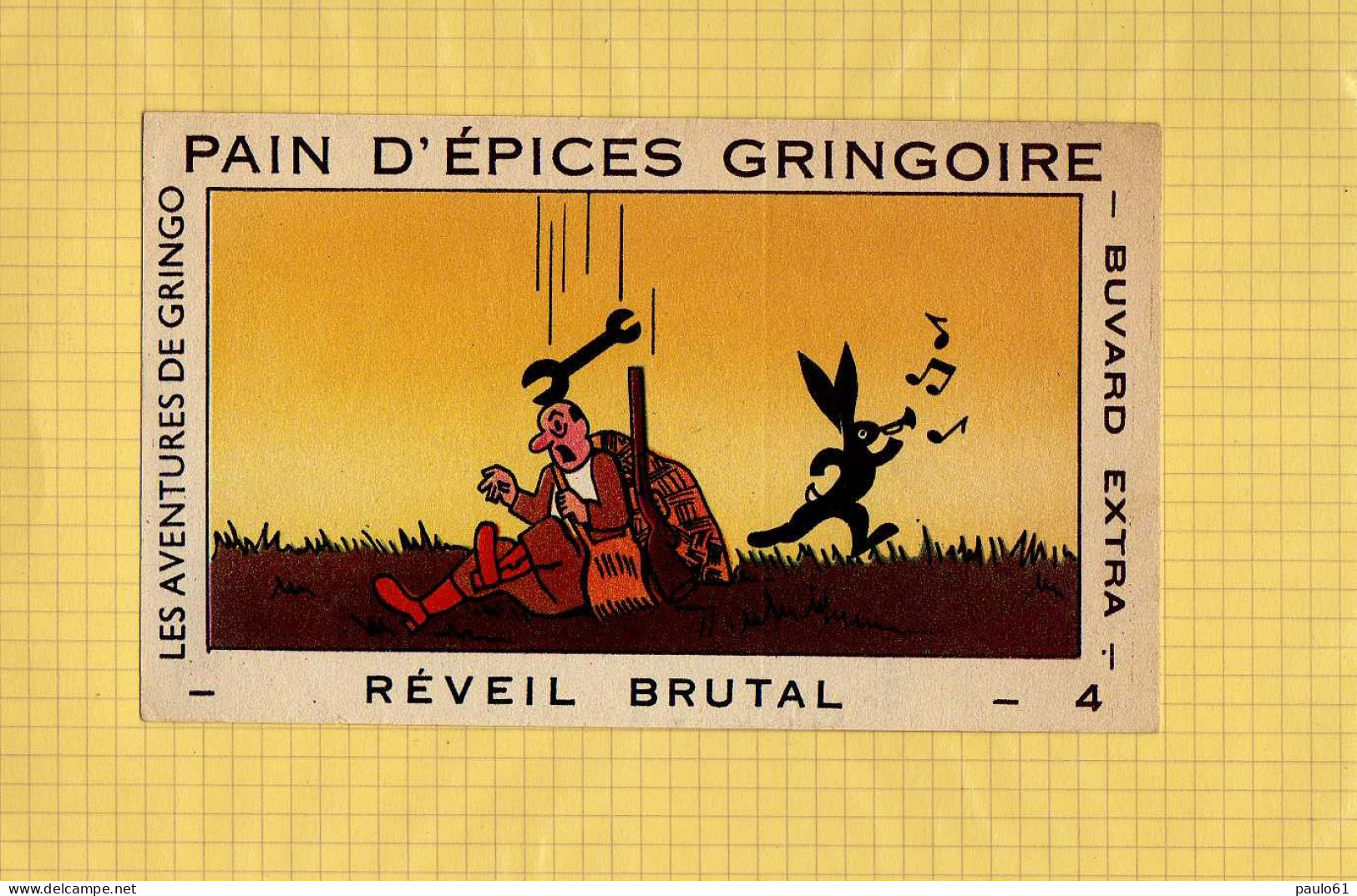 BUVARD :Pain D'Epices GRINGOIRE  Le Reveil Brutal Lapin Trompette - Pain D'épices