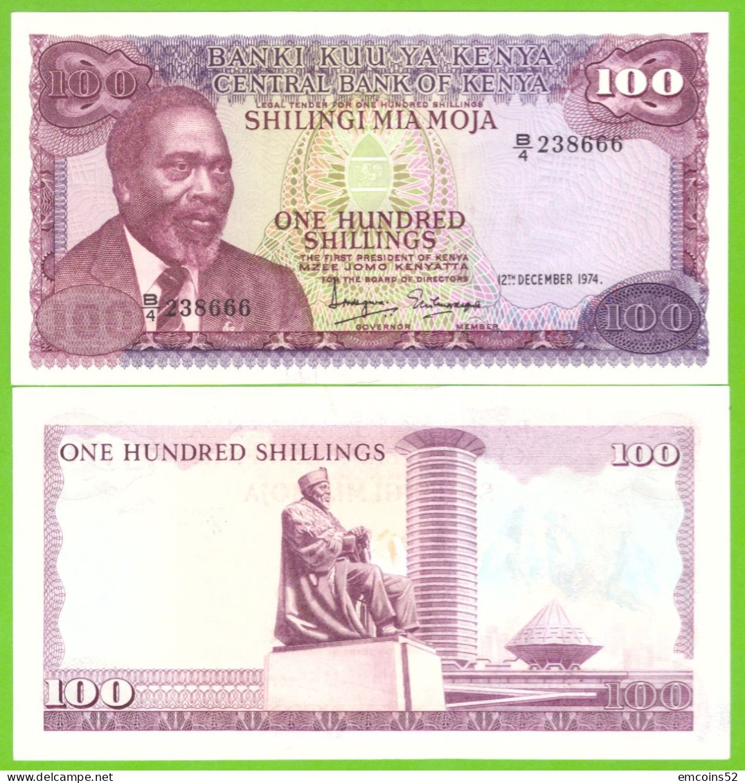 KENYA 100 SHILINGS 1974 P-14a  UNC - Kenya