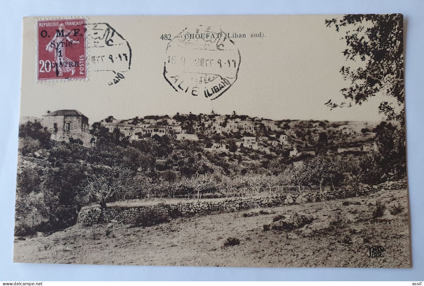16 cpa cachet Alié Liban 16/09/1922 Syrie timbre semeuse