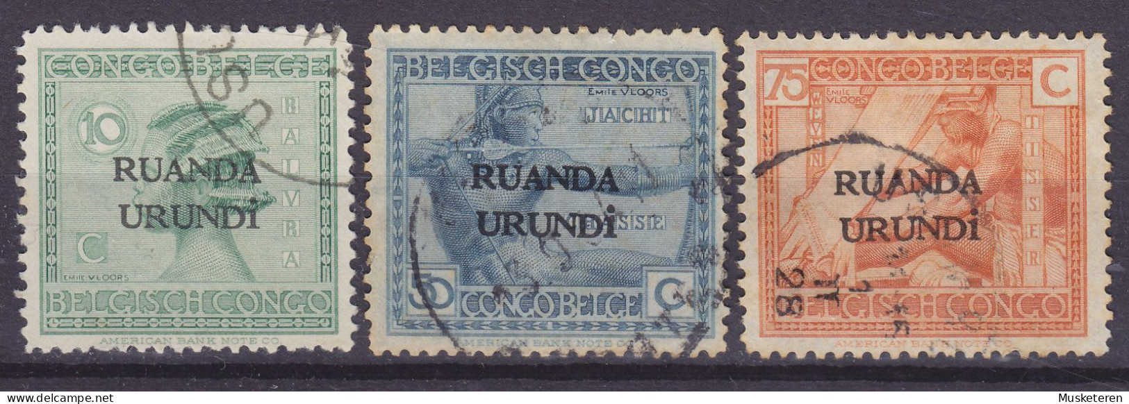 Ruanda-Urundi 1924 Mi. 2, 10, 12, Belgisch-Kongo M. Aufdruck W. Overprinted A. Surchargé (o) - Oblitérés