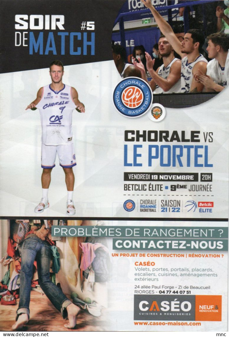 Programme Basket Pro A BETCLIC ELITE CHORALE De ROANNE / LE PORTEL 2021/2022 - Uniformes, Recordatorios & Misc