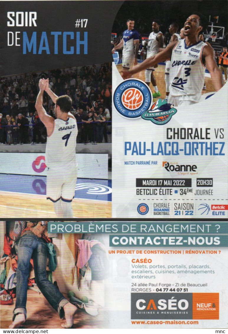 Programme Basket Pro A BETCLIC ELITE CHORALE De ROANNE / PAU LACQ ORTHEZ 2021/2022 - Apparel, Souvenirs & Other