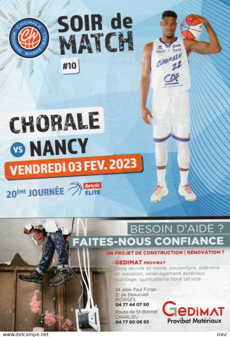 Programme Basket Pro A BETCLIC ELITE CHORALE De ROANNE / NANCY 2022/2023 - Abbigliamento, Souvenirs & Varie