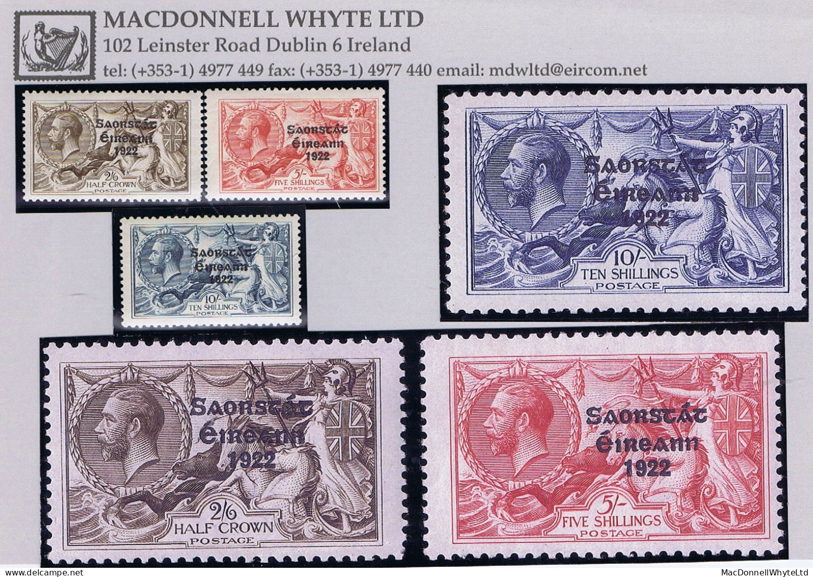 Ireland 1925 Narrow Date Saorstát 3-line Overprint On Seahorses, Set Of 3 Fresh Mint Hinged - Nuevos