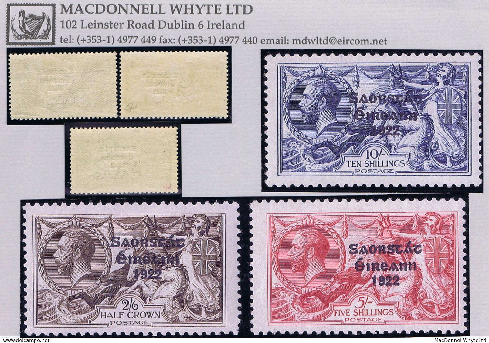 Ireland 1925 Narrow Date Saorstát 3-line Overprint On Seahorses, Set Of 3 Fresh Mint Hinged - Ungebraucht