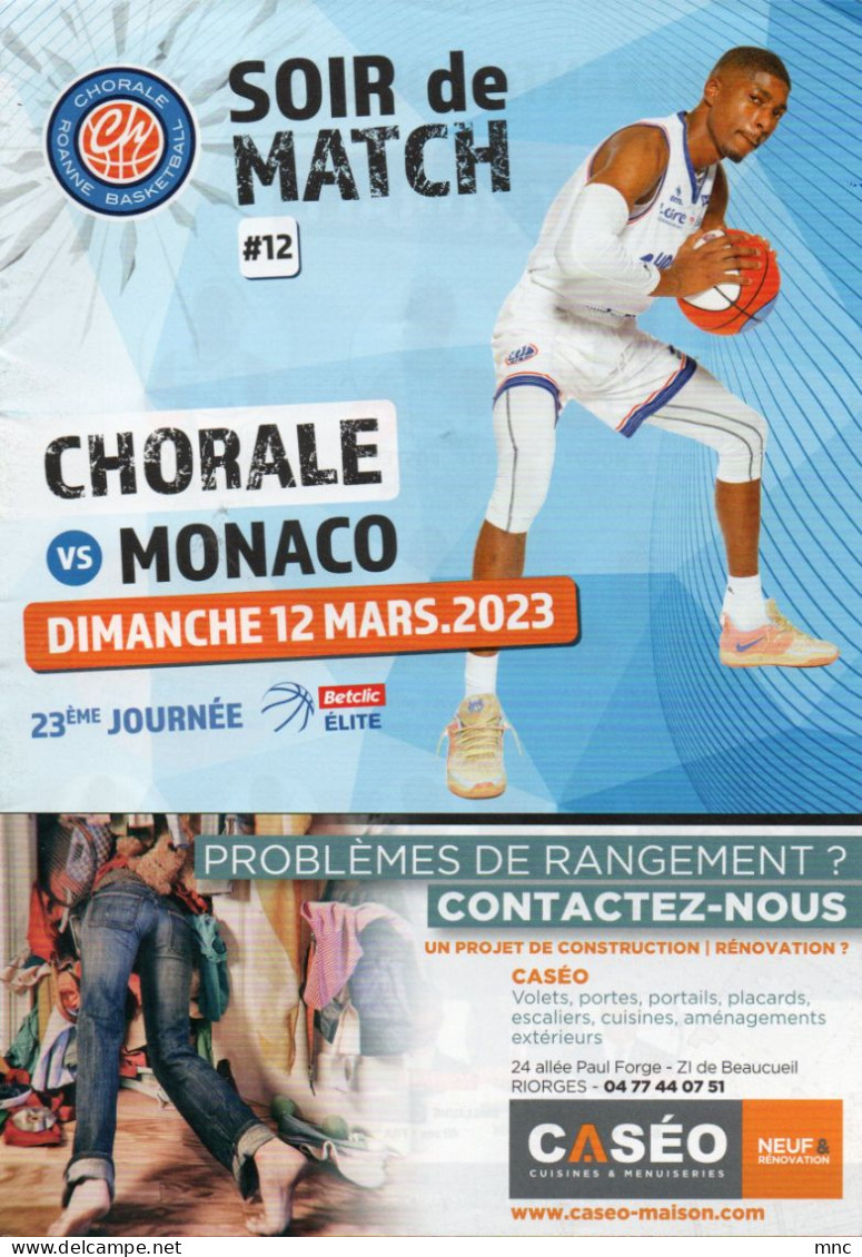 Programme Basket Pro A BETCLIC ELITE CHORALE De ROANNE / MONACO 2022/2023 - Uniformes, Recordatorios & Misc