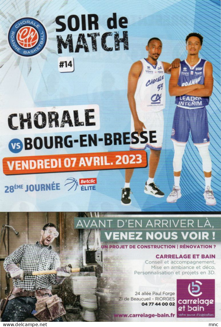 Programme Basket Pro A BETCLIC ELITE CHORALE De ROANNE / BOURG En BRESSE 2022/2023 - Bekleidung, Souvenirs Und Sonstige