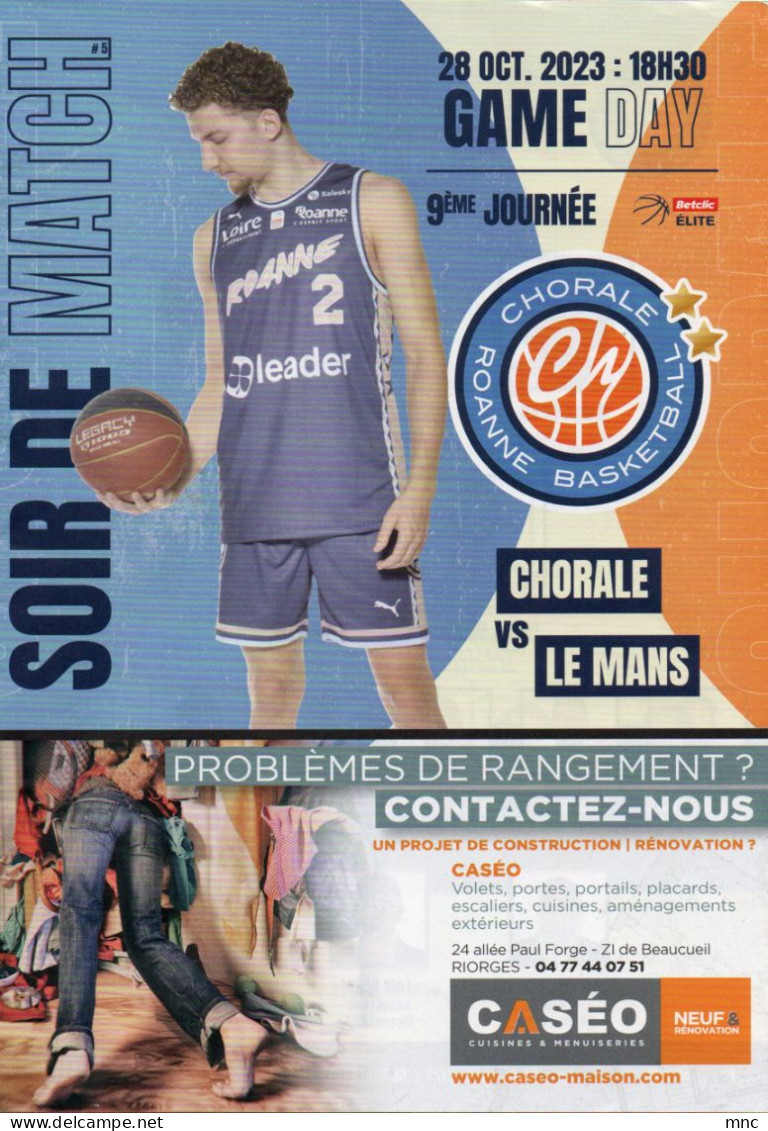 Programme Basket Pro A BETCLIC ELITE CHORALE De ROANNE / LE MANS 2023/2024 - Kleding, Souvenirs & Andere