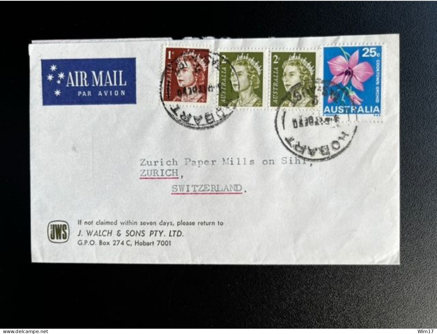 AUSTRALIA 1970 AIR MAIL LETTER HOBART TO ZURICH 17-12-1970 AUSTRALIE - Storia Postale