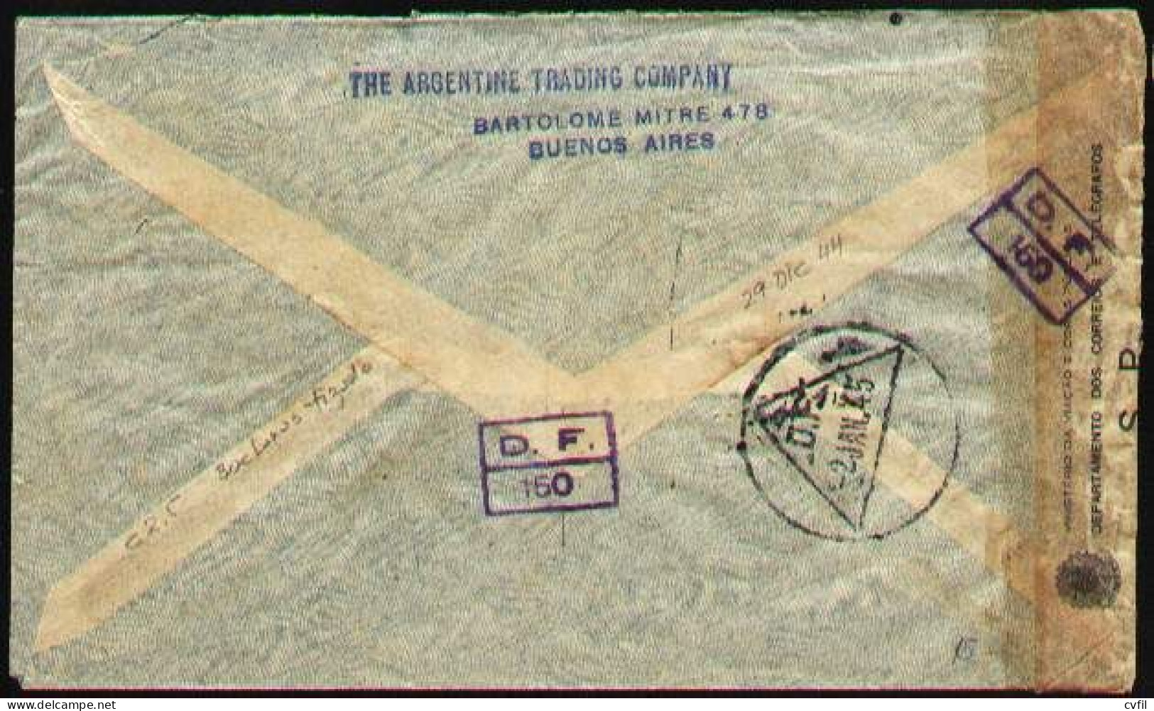 ARGENTINA 1944. Censored Air Cover With 30c Lanas Chalky Paper, To Brazil - Briefe U. Dokumente