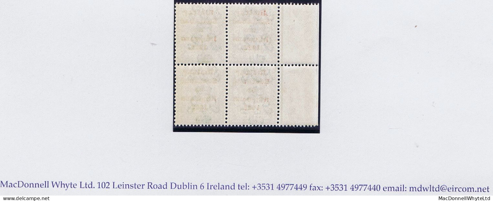 Ireland 1922 Thom Rialtas 5-line Ovpt In Red On 9d Olive-green Block Of Four Brilliantly Fresh Mint Unmounted - Unused Stamps