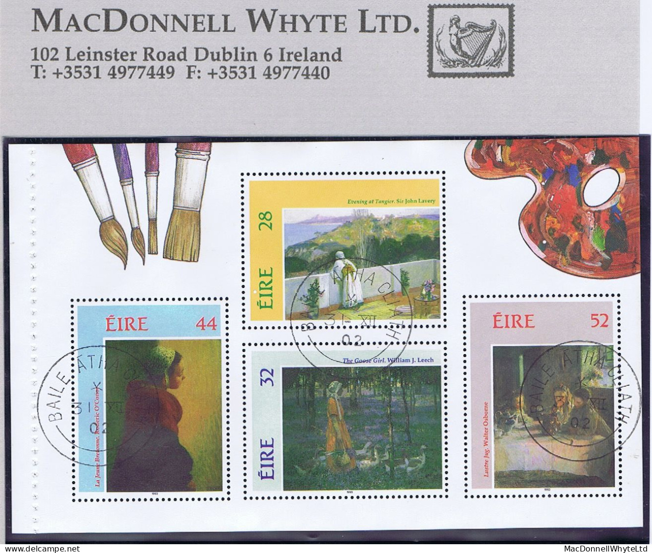 Ireland Art 1993 Impressionist Painters Booklet Pane 28p Lavery, 32p Leech, 44p O'Conor, 52p Osborne Fine Used Cds - Gebraucht