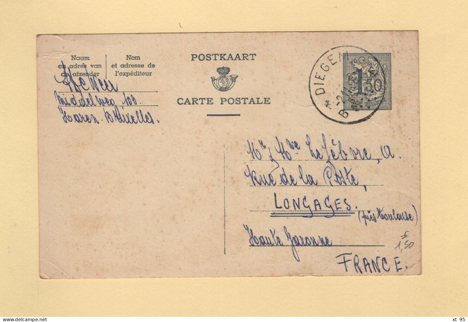 Belgique - Entier Postal - Diegem - 1958 - Other & Unclassified