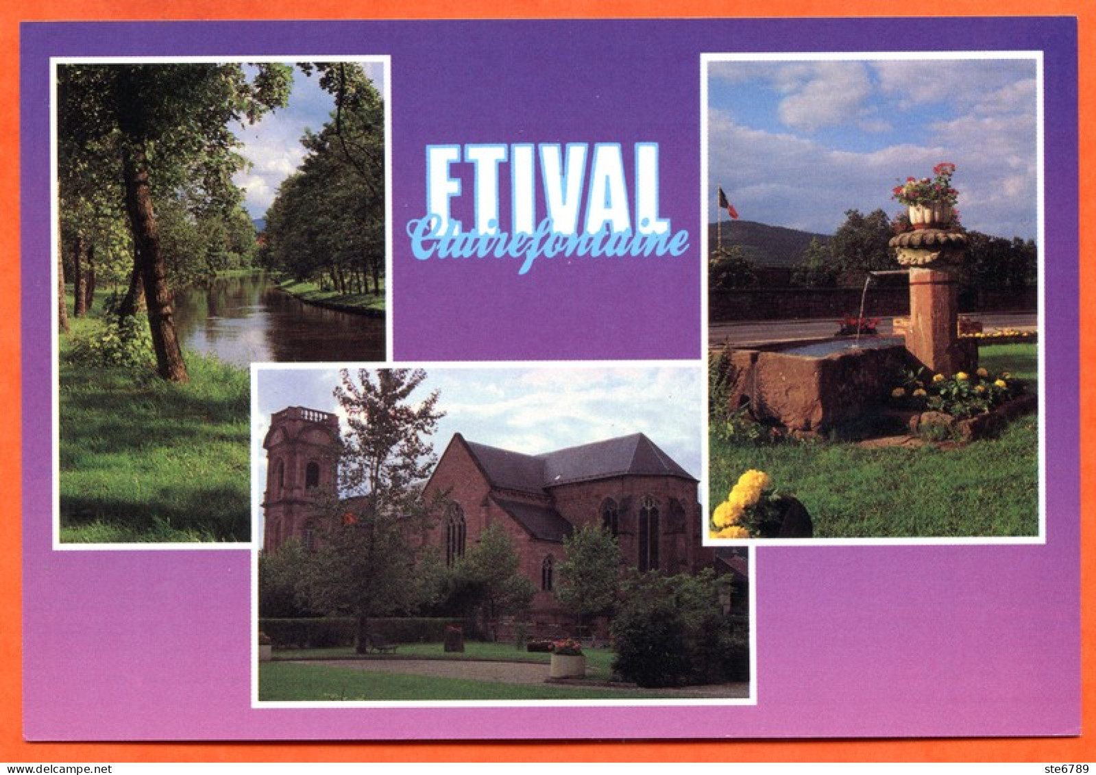 88 ETIVAL CLAIREFONTAINE Multivues Abbaye Canal Papeteries Fontaine Carte Vierge TBE - Etival Clairefontaine
