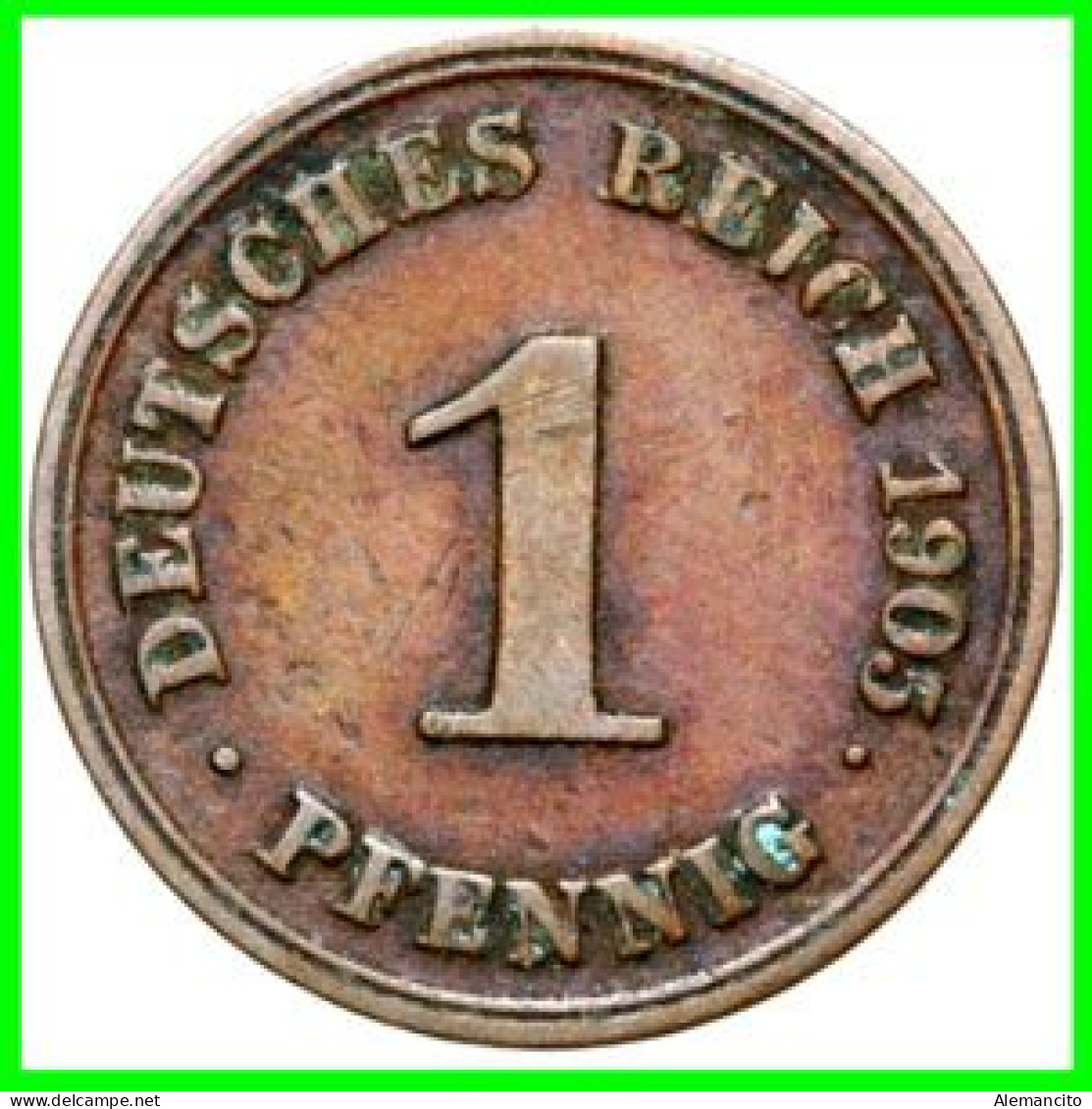 ALEMANIA – GERMANY - IMPERIO 5 MONEDAS DE SERIE COBRE DIAMETRO 17.5 Mm. DEL AÑO 1905 – KM-10   WILHELM II - 1 Pfennig