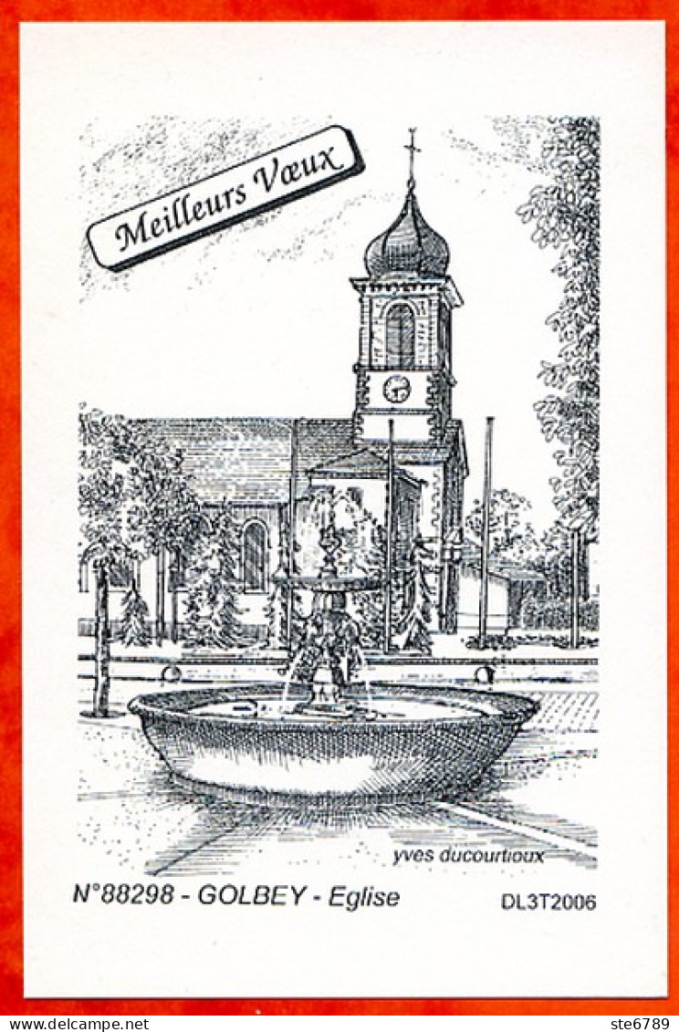 88 GOLBEY Eglise Dessin Ducourtioux Carte De Voeux Avec Enveloppe Carte Vierge TBE - Golbey