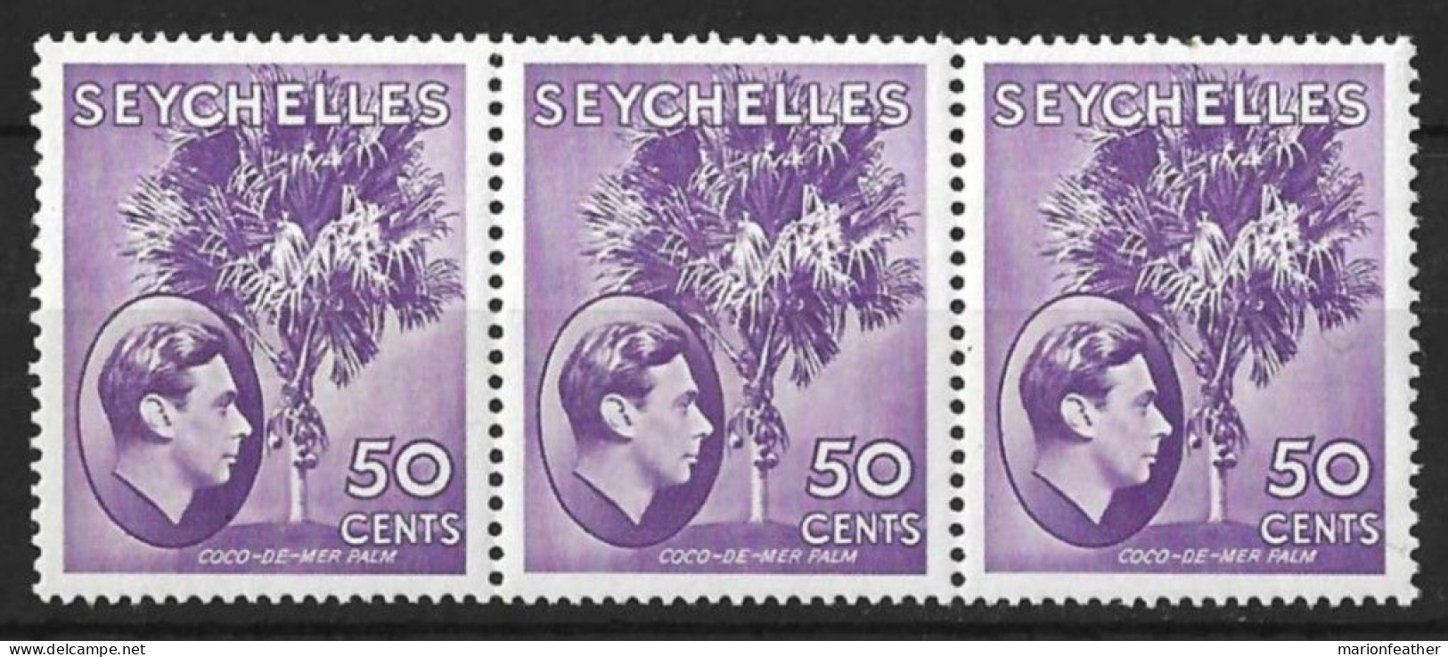 SECHELLES...KING GEORGE VI..(1936-52..)....50c X STRIP OF 3....SG144b....(CAT.VAL.£16.50..)....MNH... - Seychelles (...-1976)