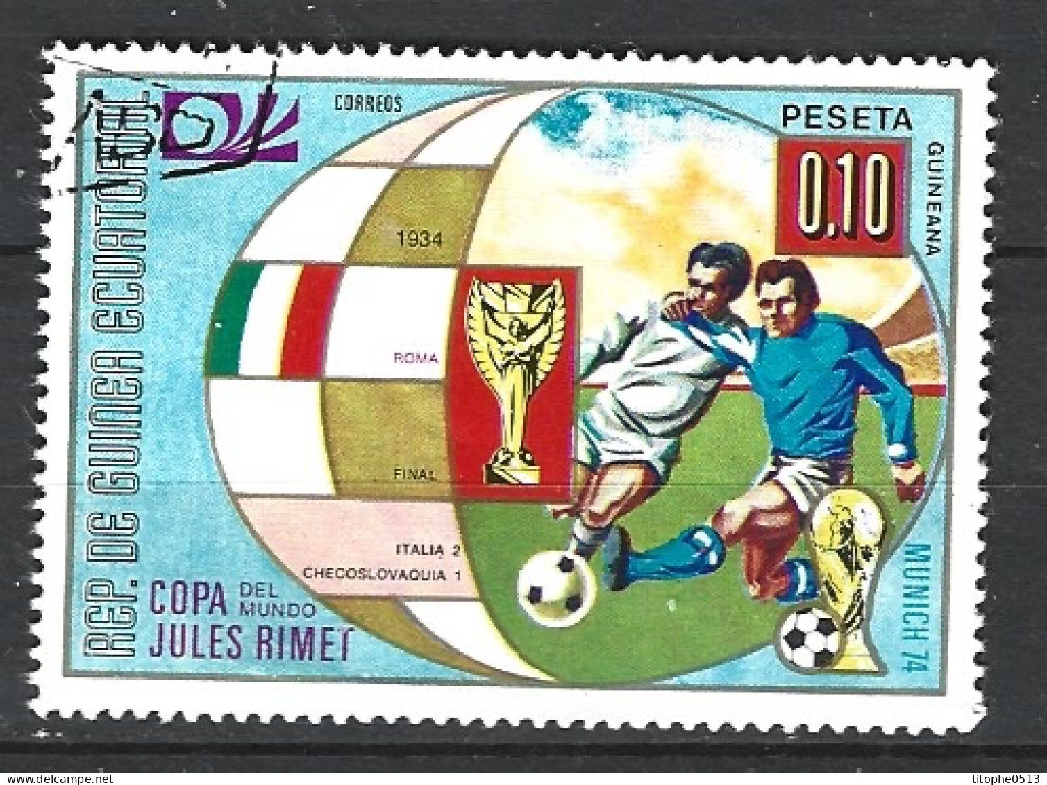 GUINEE EQUATORIALE. Timbre Oblitéré De 1974. Victoire De L'Italie. - 1934 – Italien