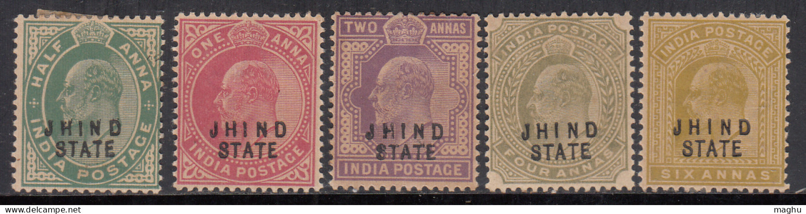 5 Diff., Jhind State MH Edward Series 1903-1909, British India  - Jhind