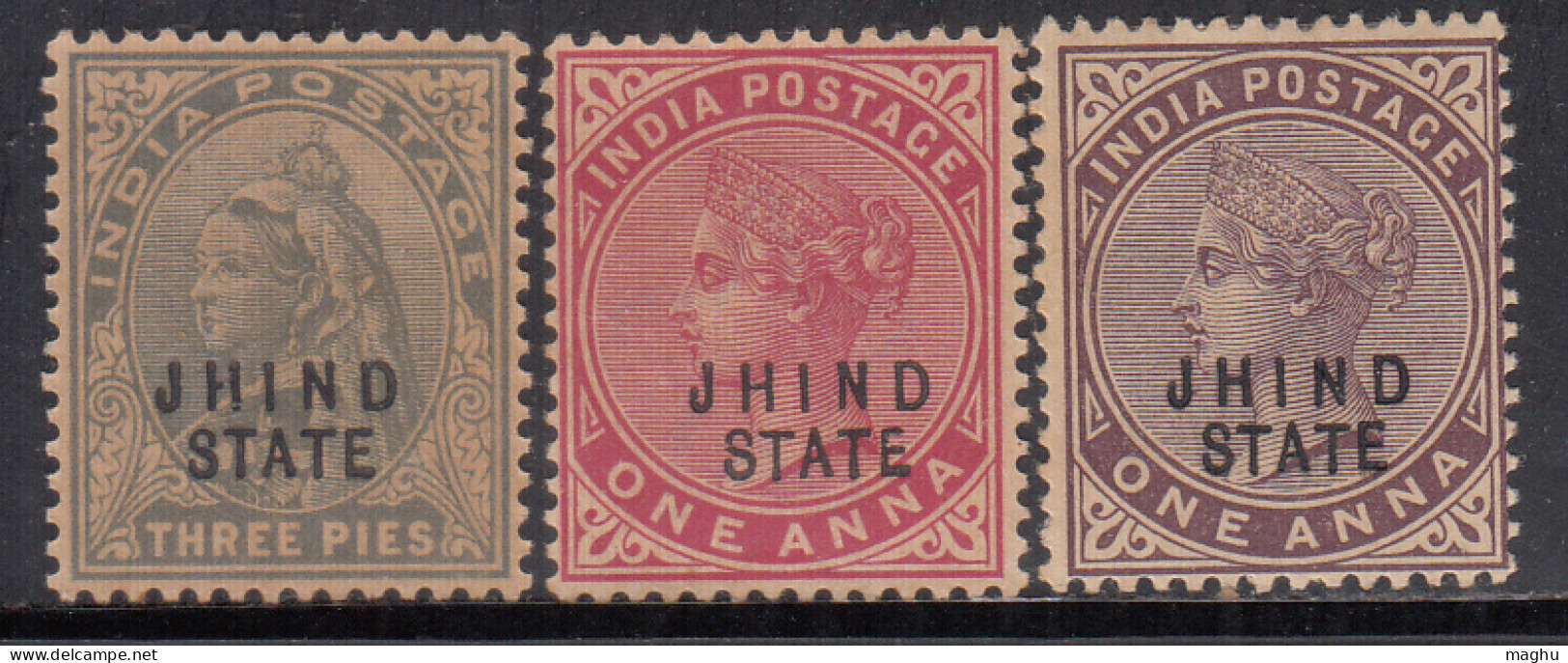 3 Diff., Jhind State MH QV Series (1a SG18 & SG19 1886-1889, 3p 1900-1904 SG37)  British India  - Jhind