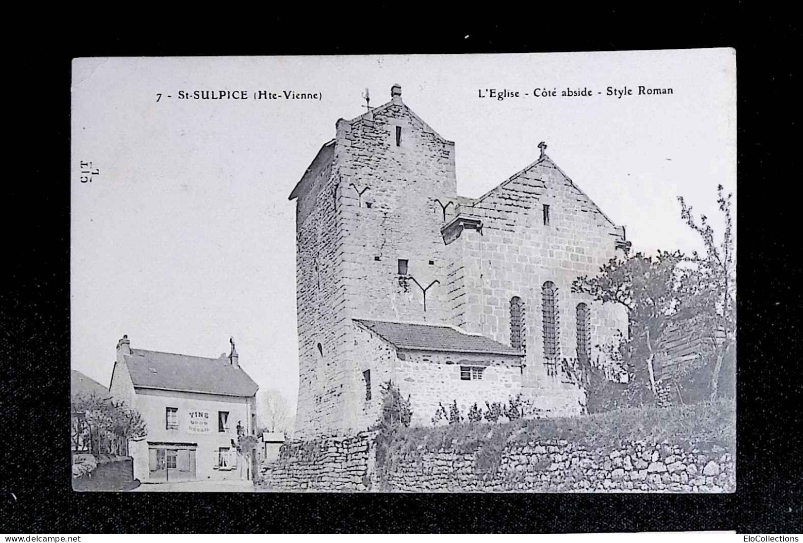Cp, 87, Saint Sulpice, St, L'église, Côté Abside, Style Roman, Commerce : Vins, Voyagée 1909 - Saint Sulpice Les Feuilles