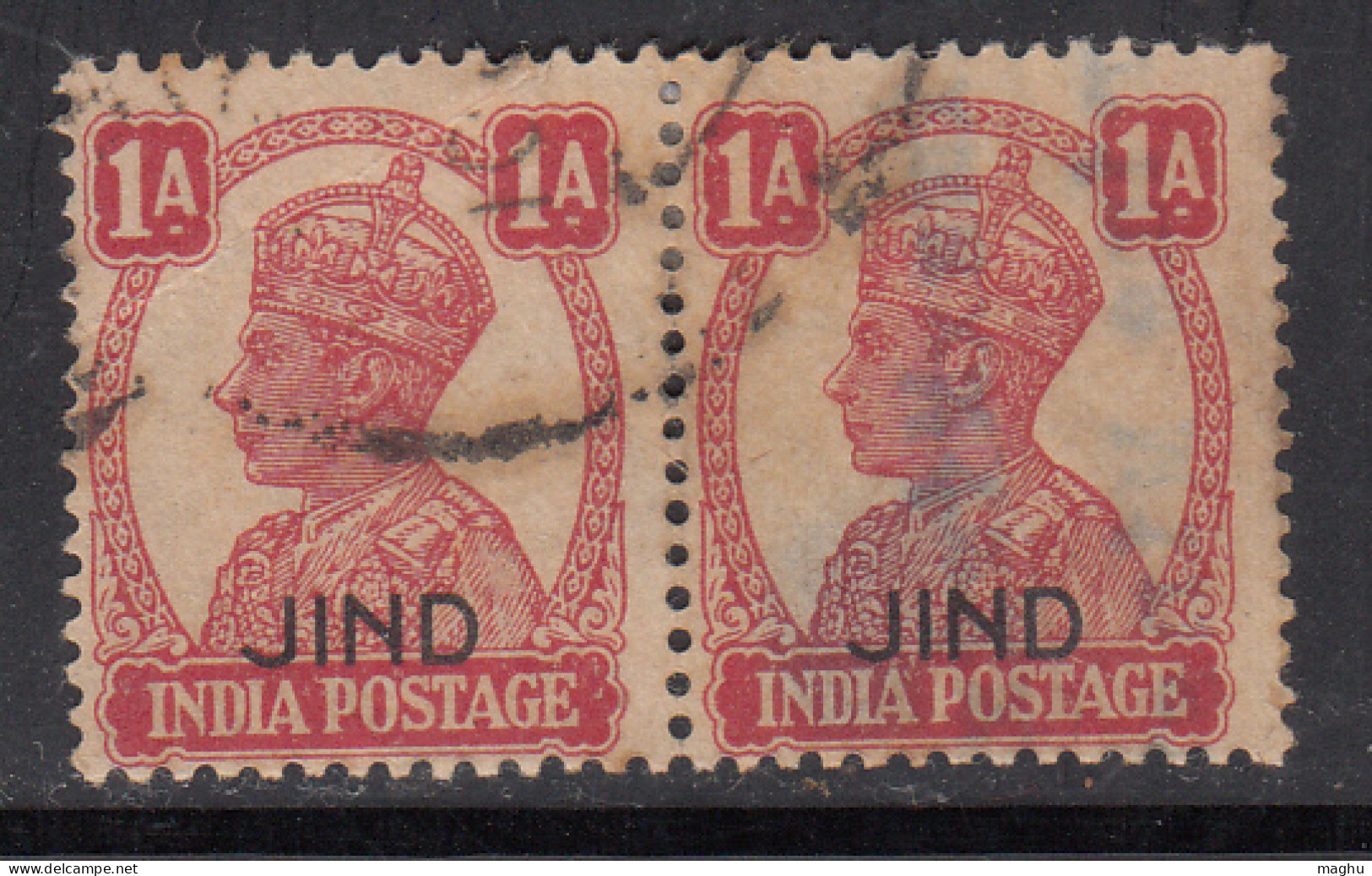 1a Used Pair Jind State 1940-1943, KGVI Series, British India, SG140 £1.50 - Jhind