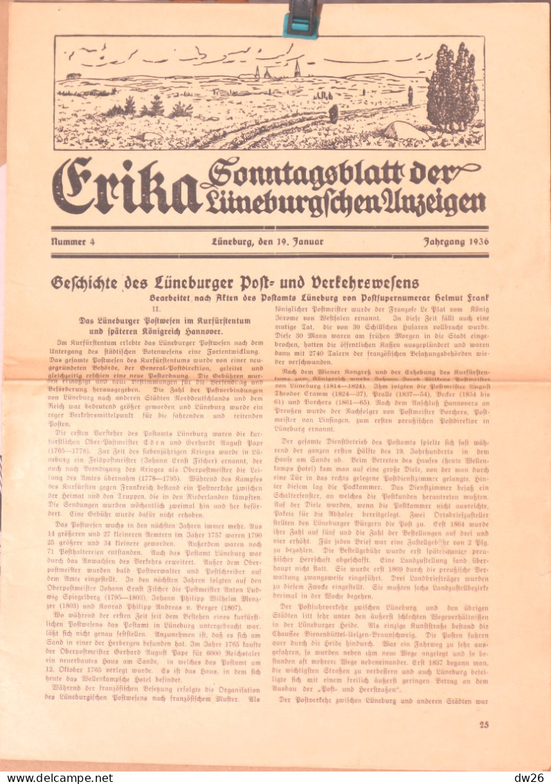 Journal Hebdomadaire Allemand - Erika, Sonntagsblatt Der Lüneburgschen Unzeigen - Lüneburg Den 19 Januar - Jahrgang 1936 - Andere & Zonder Classificatie