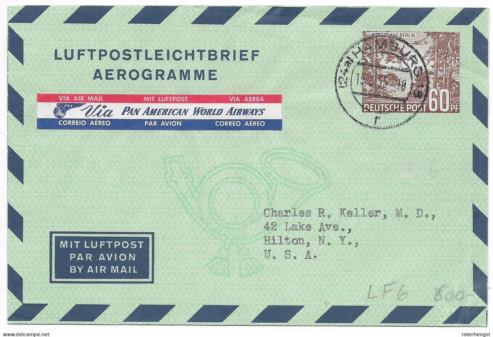 Best Berlin Aerogramme Used 1955 To USA Michel LF6 Cat 600 Euros - Correo Aéreo