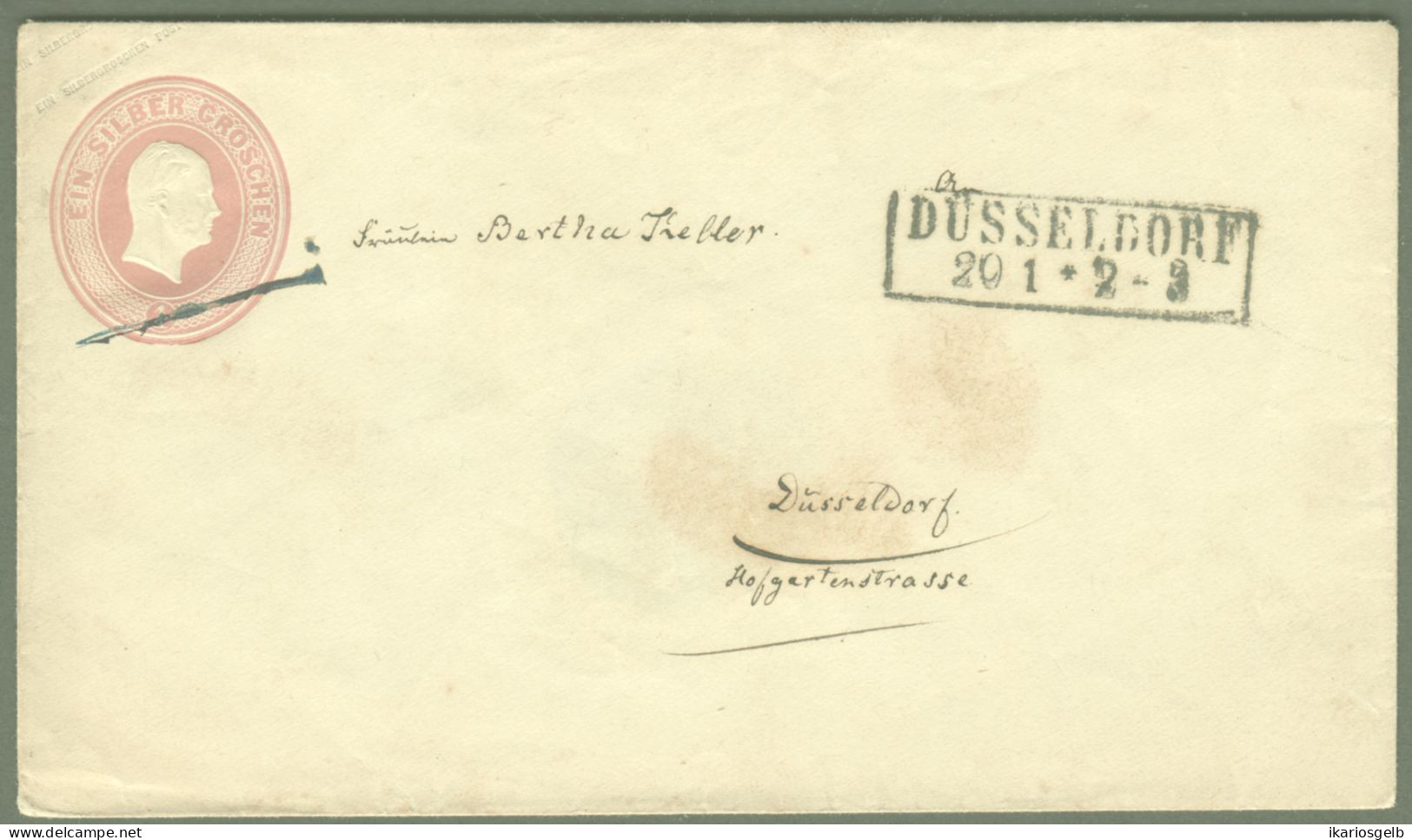 Düsseldorf 1855 R2-Stempel Heimatbeleg Auf 1 GANZSACHE Umschlag U11 1SilberGr Ortsbedarf - Entiers Postaux