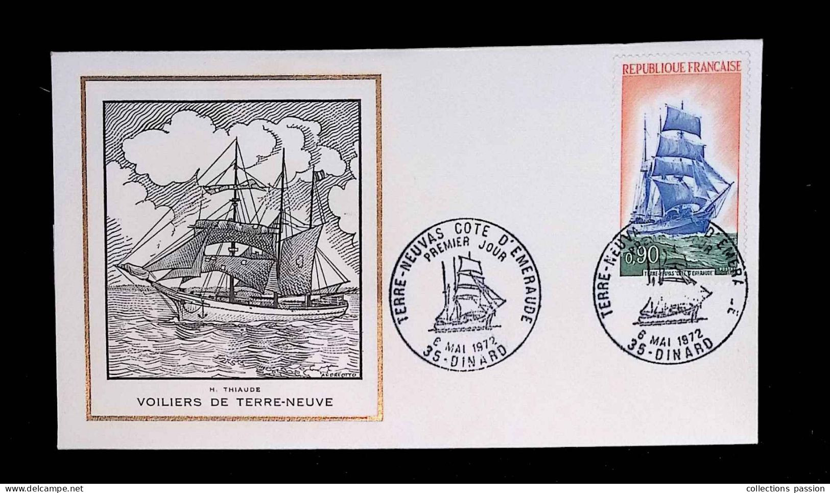 FDC, 1 Er Jour, Terre-Neuvas Cote D'Emeraude, 6 Mai 1972, 35 Dinard, H. Thiaude, 2 Scans - 1970-1979