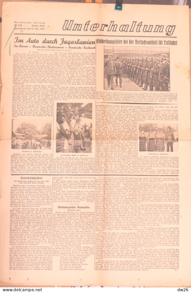 Quotidien Allemand - Tägliches Propagandablatt Drittes Reich: Unterhaltung - Dortmunder Zeitung N° 476, 12 Okt 1935 - Autres & Non Classés