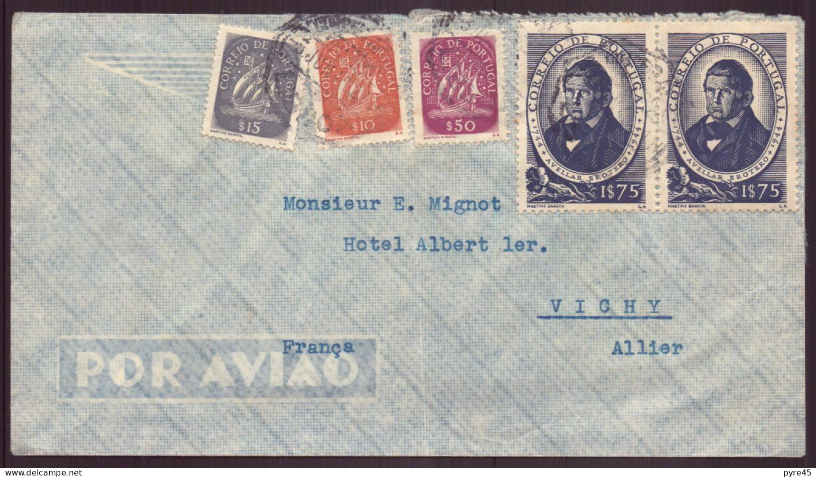 PORTUGAL ENVELOPPE DE 194? POUR VICHY - Postmark Collection