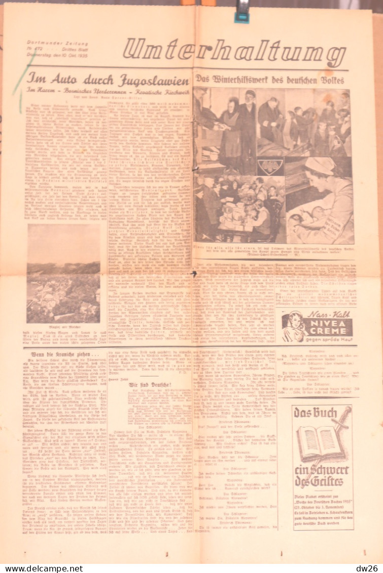 Quotidien Allemand - Tägliches Propagandablatt Drittes Reich: Unterhaltung - Dortmunder Zeitung N° 472, 10 Okt 1935 - Other & Unclassified