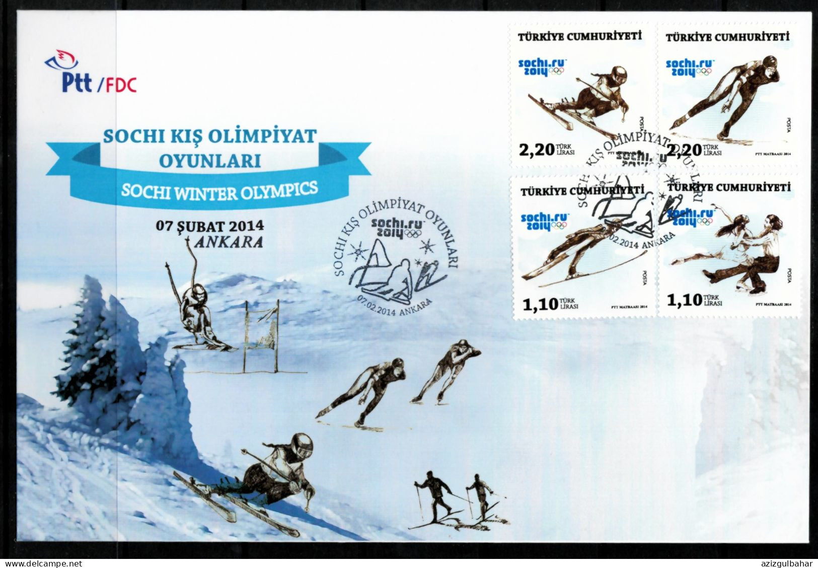 TURKEY - 2014 - SOCHI WINTER OLYMPICS  - 7TH FEBRUARY 2014- FDC - FDC