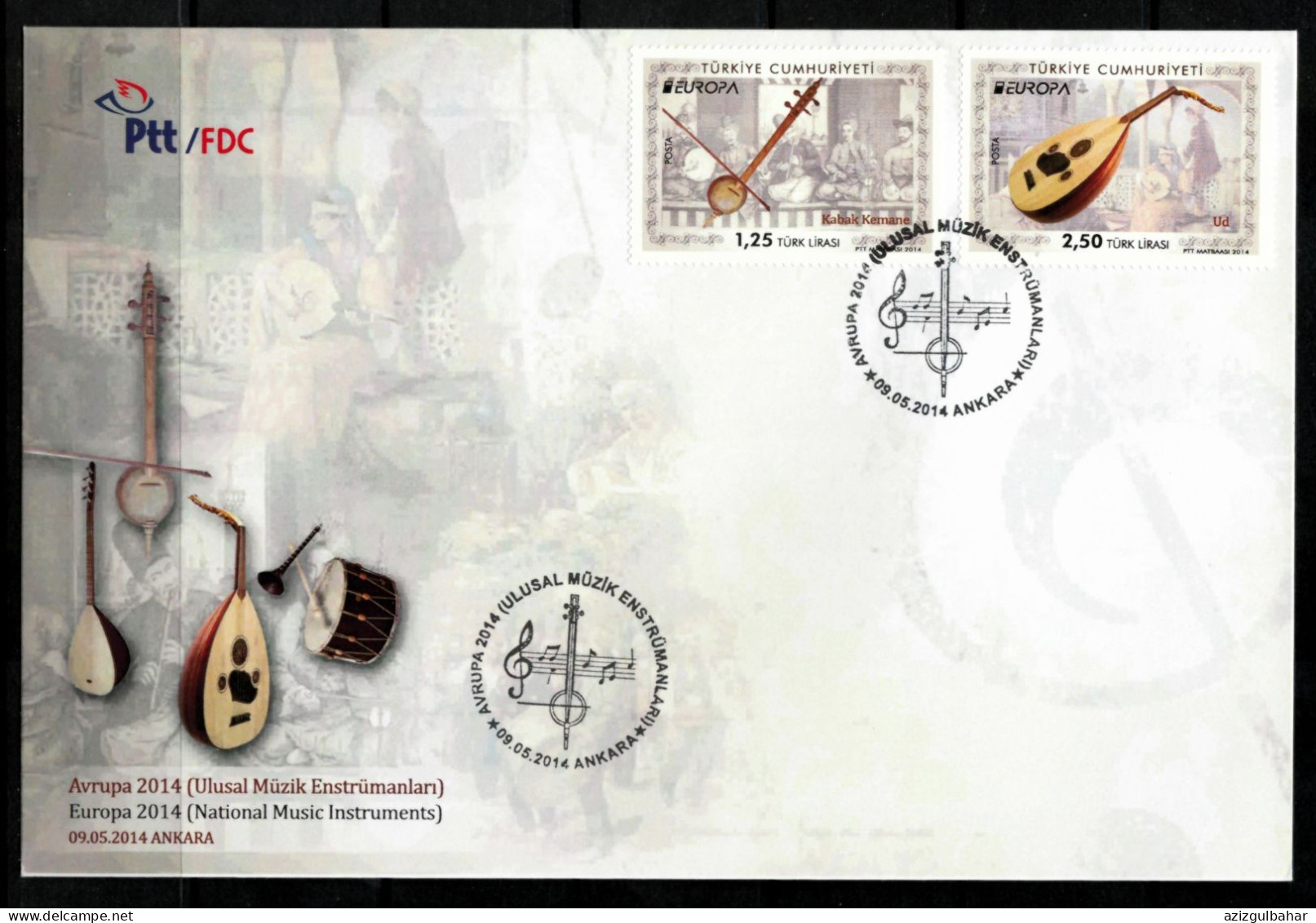 TURKEY - 2014 -EUROPA - NATIONAL MUSICAL INSTRUMENTS - 9 MAY 2014- FDC - 2014