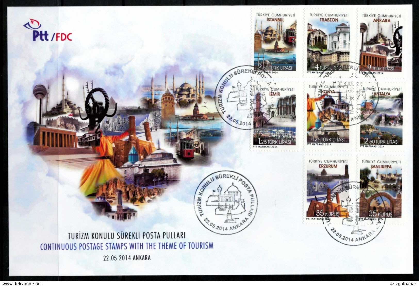 TURKEY - 2014 -TOURISM - CONTINOUS POATAGE STAMPS - 22 MAY 2014- FDC - FDC