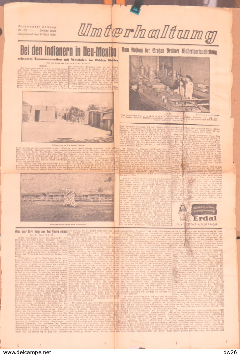 Quotidien Allemand - Tägliches Propagandablatt Drittes Reich: Unterhaltung - Dortmunder Zeitung N° 115, 9 März 1935 - Andere & Zonder Classificatie