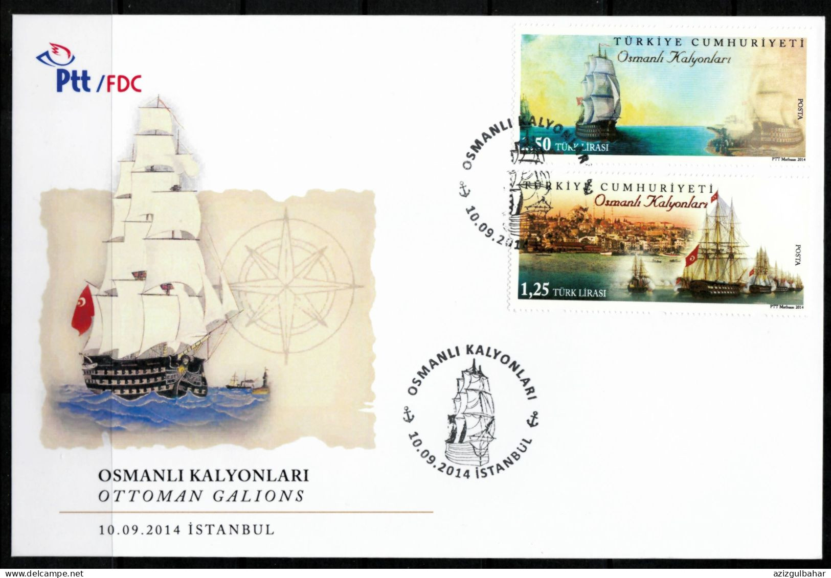 TURKEY - 2014 - OTTOMAN GALLIONS - SHIPS -  10 AUGUST  2014- FDC - Other (Sea)