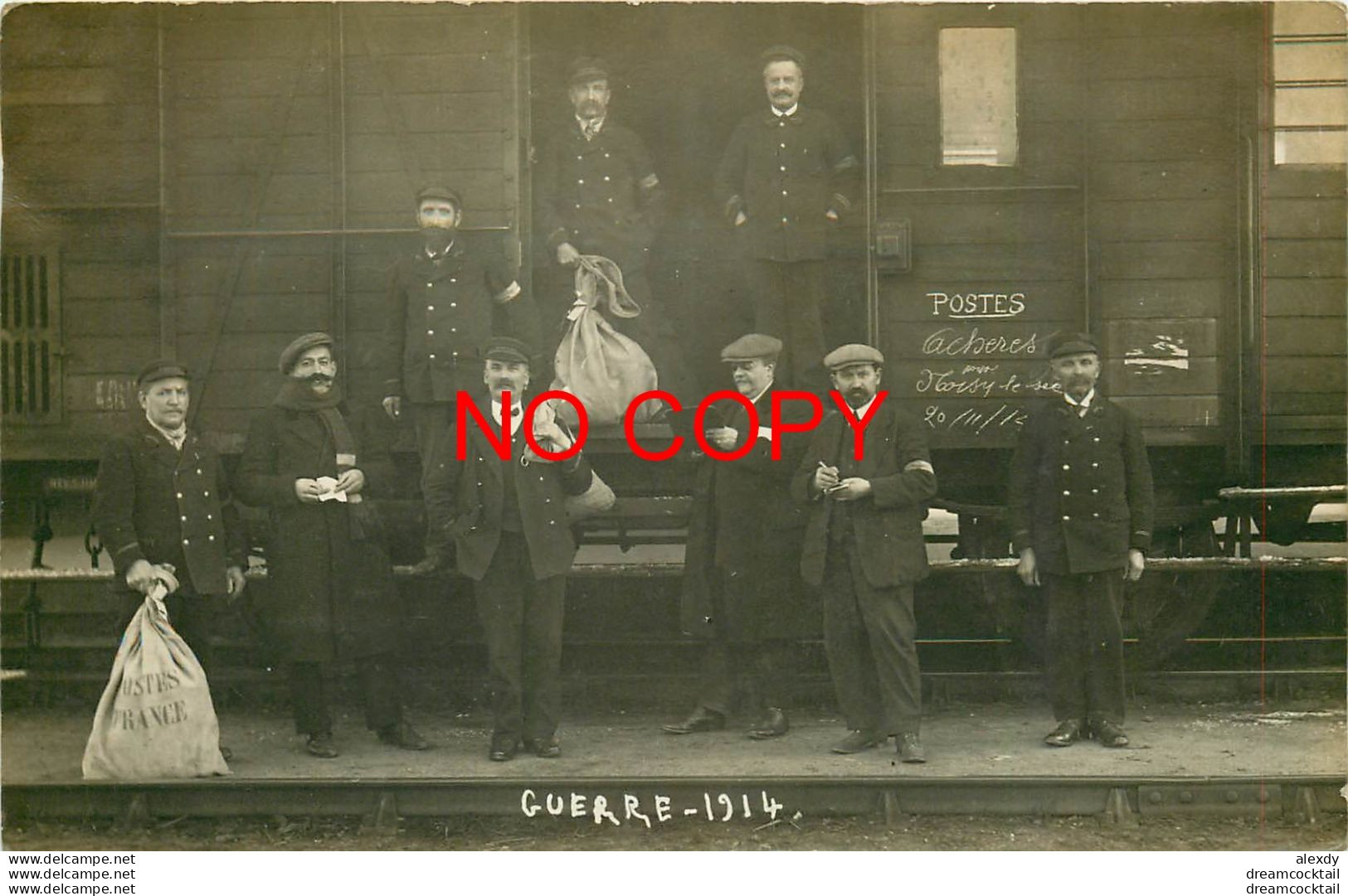 78 ACHERES. Rare Photo Carte Postale Des Transports Postaux En Trains Avec Les Employé Guerre 1914 Pour Noisy-le-Sec - Acheres
