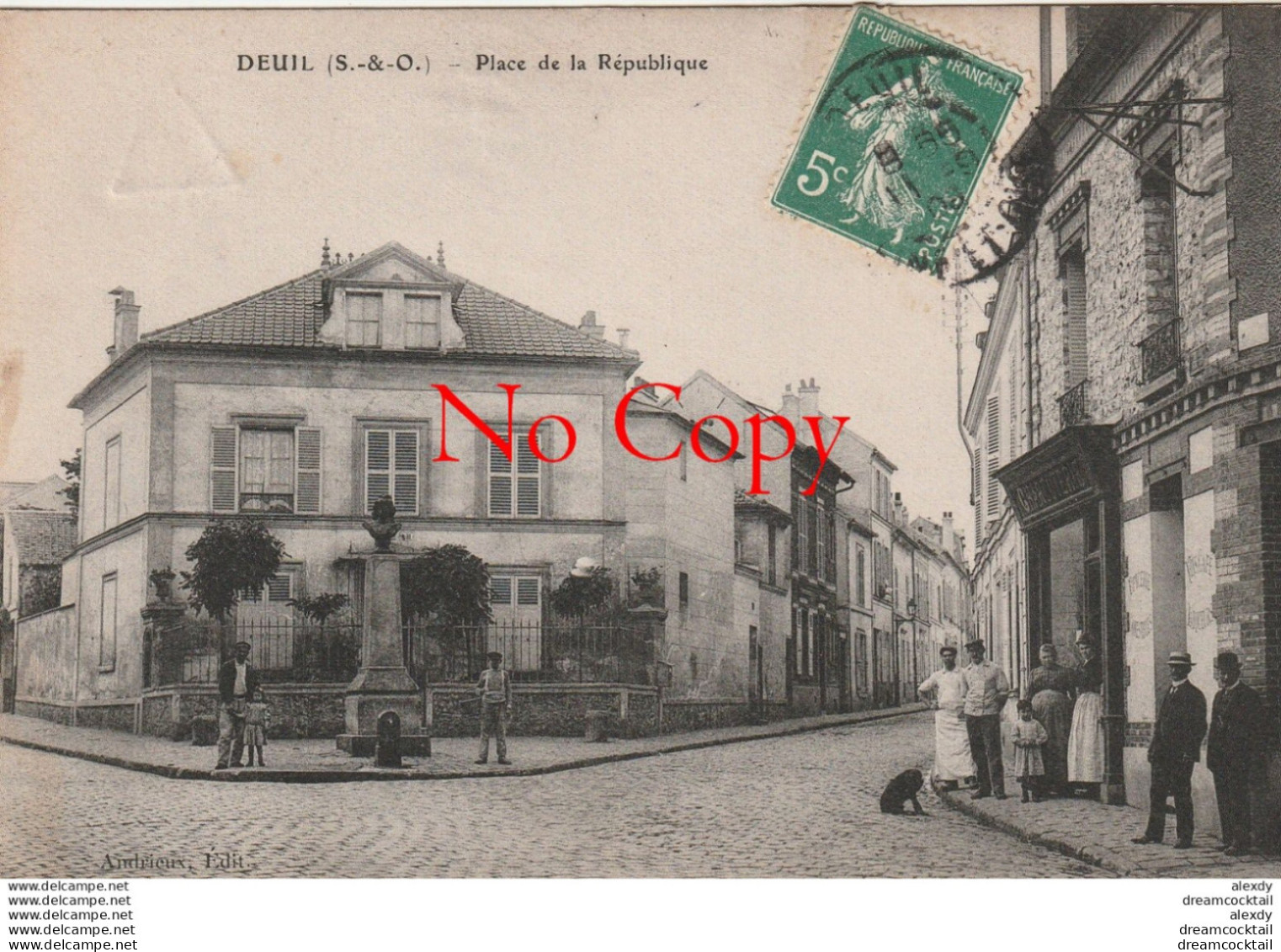 95 DEUIL LA BARRE. Charcuterie Place De La République. Timbre Taxe Et Poinçon Du Facteur 1908 - Deuil La Barre