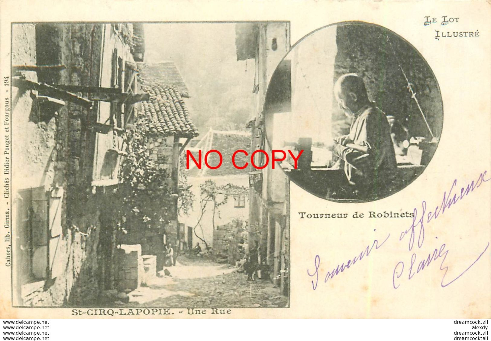 46 SAINT-CIRQ-LAPOPIE. Une Rue Et Un Tourneur De Robinets. 5 Beaux Timbres De 1 Centime 1902 - Saint-Cirq-Lapopie