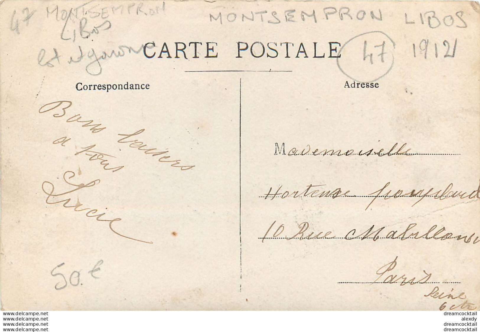47 MONTSEMPRON LIBOS. Superbe Attelage Avec Guide Et élégantes En Ballade. Rare Photo Carte Postale 1912 - Libos