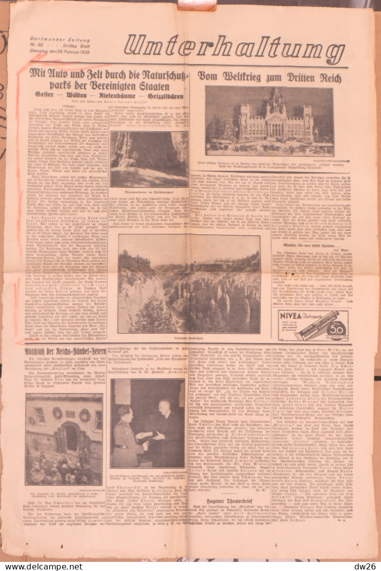 Quotidien Allemand - Tägliches Propagandablatt Drittes Reich: Unterhaltung - Dortmunder Zeitung N° 95, 26 Februar 1935 - Other & Unclassified