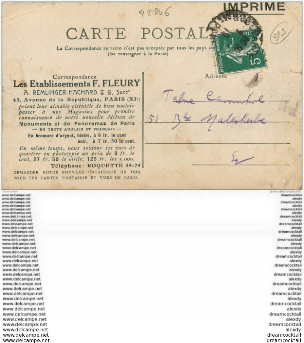 93 LES LILAS. Le Jardinier Du 1919Parc Rozière. Publicité Maison Fleury - Les Lilas