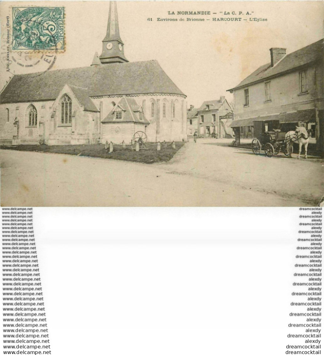 27 HARCOURT. Attelage à Côté De L'Eglise 1907 - Harcourt