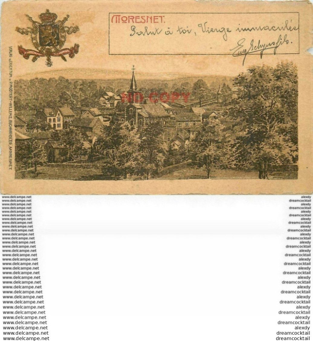 WW MORESNET. Le Village Et Ses Armoiries. Carte Style Parchemin Bords Dentelés à La Ficelle Vers 1900 - Sankt Vith